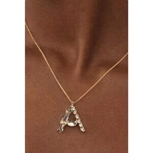 Vintage Sorrelli Gold Tone Rhinestone A Initial Necklace 16 Inch